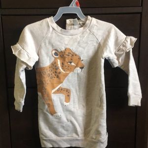 Petit Lem 24M sweater dress. Grey/beige colour w/ printed Leopard n velvet spots